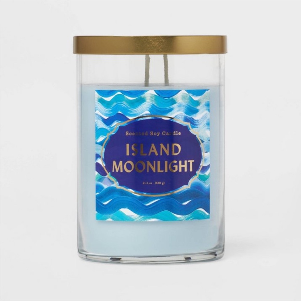 OPALHOUSE NWT 2 wick clear glass lidded jar candle island moonlight -21.5oz